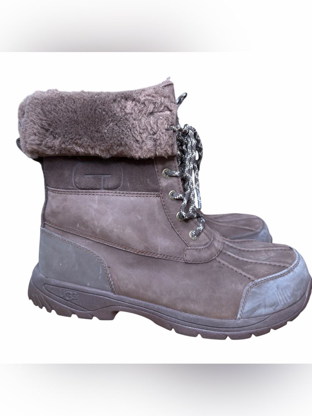 UGG Men’s Butte Logo Waterproof Boots Brown Men’s Size 12 Shearling Vibram Like